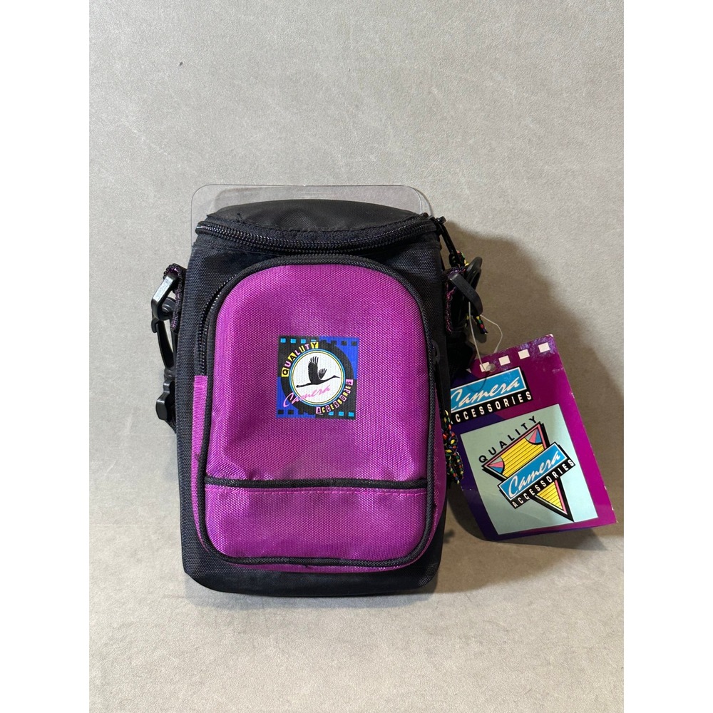 Vintage 90s Quality Camera Accessories Purple Black Nylon Small Camera Bag NWT